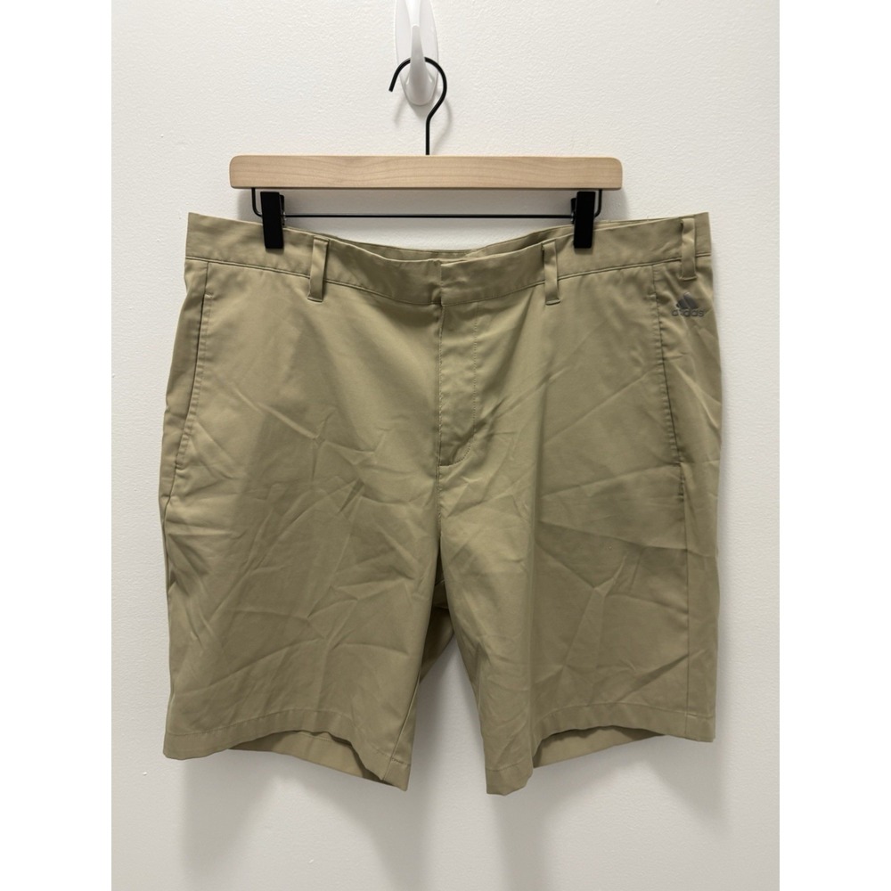 Adidas Golf Shorts Mens 38 Khaki Beige Flat Front Performance Stretch Casual
